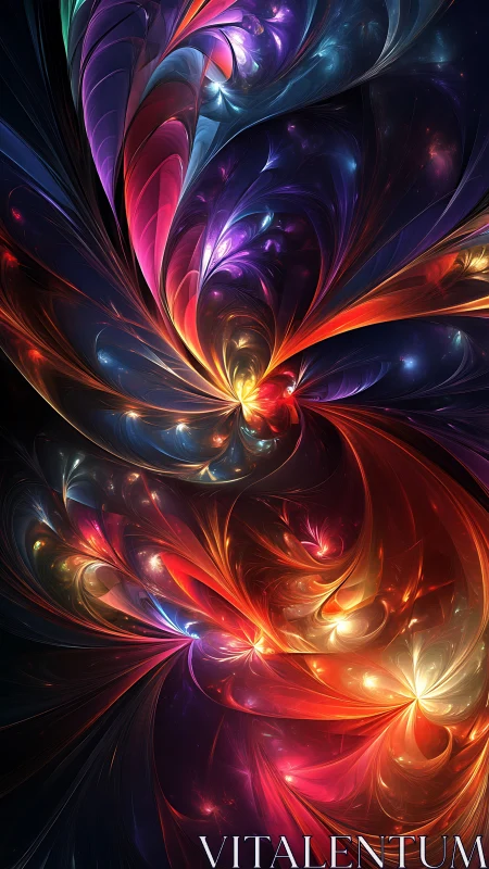 Fractal light blooms in swirling prismatic vortex composition.