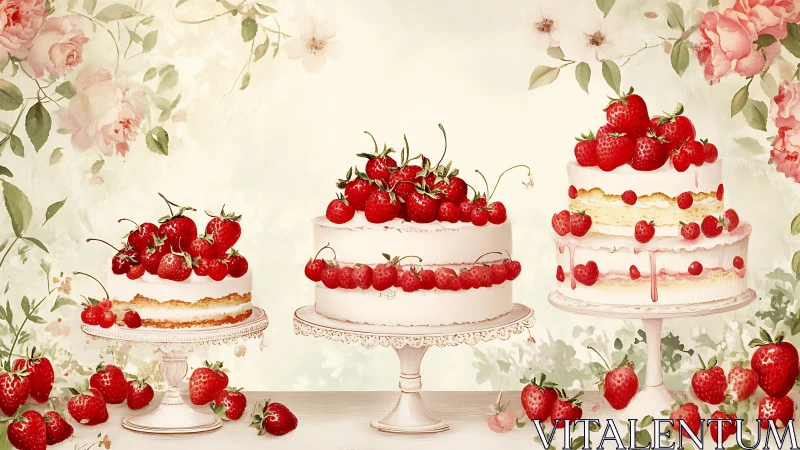 Three-Tiered Dessert Composition with Stratified Berry Arrangements and Pedestal Display