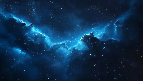 Blue emission nebula spans star field in deep space