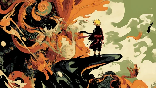 Storm of chakra swirling around lone ninja silhouette.