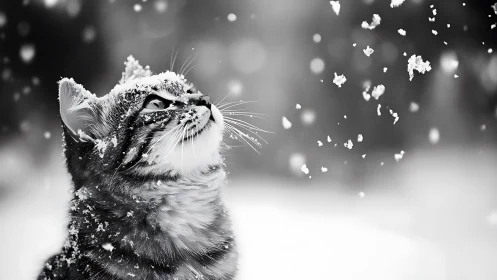 Cat Chasing Snowflakes in Winter Wonder.