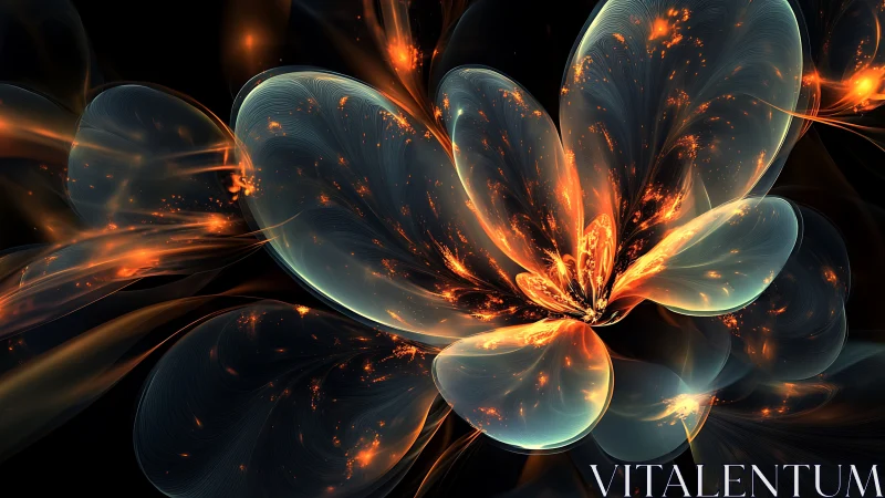 Fractal luminous flower form with translucent layered petals.