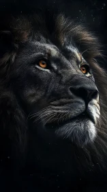 Starlit lion gaze carved from midnight shadow and flame.