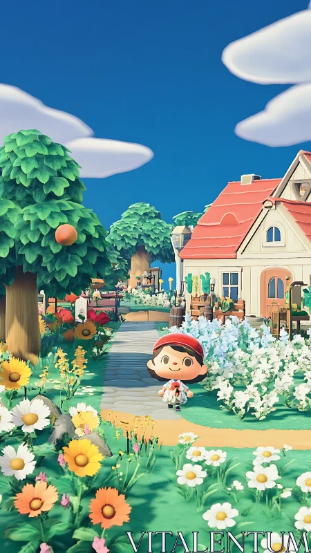 Animal Crossing Architectural Garden Landscape with Character Rendering