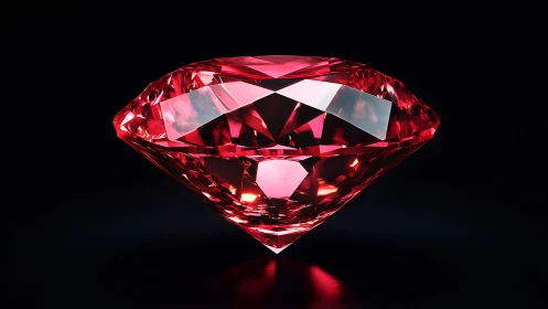 Brilliant red diamond gemstone on black background, hyper-realistic style.