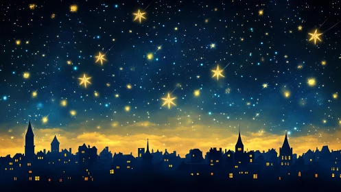 Starlit European skyline rendered in luminous digital nightscape