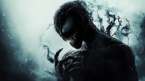 Dark alien creature emerges in high contrast digital art