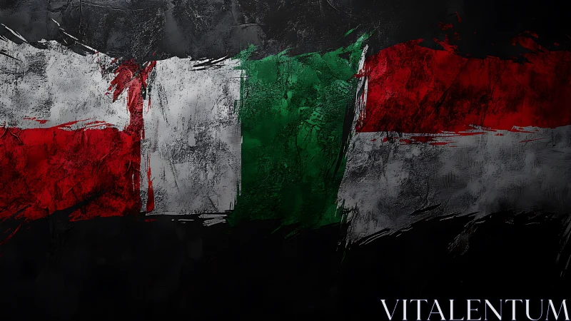 Bold textured flags splash rich color across a dark canvas