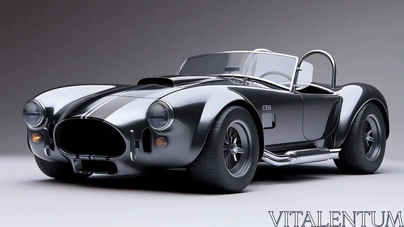 Classic black roadster rendered as reflective 3D model