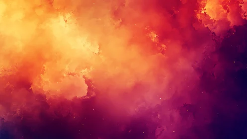 Glowing cosmic clouds in warm sunset nebula hues.