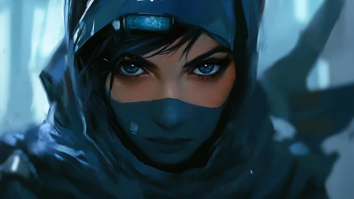 Cybernetic rogue woman stares forward with icy intensity