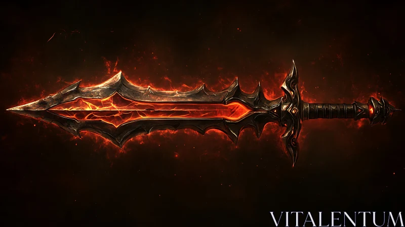 Double-edged molten sword is rendered with glowing core