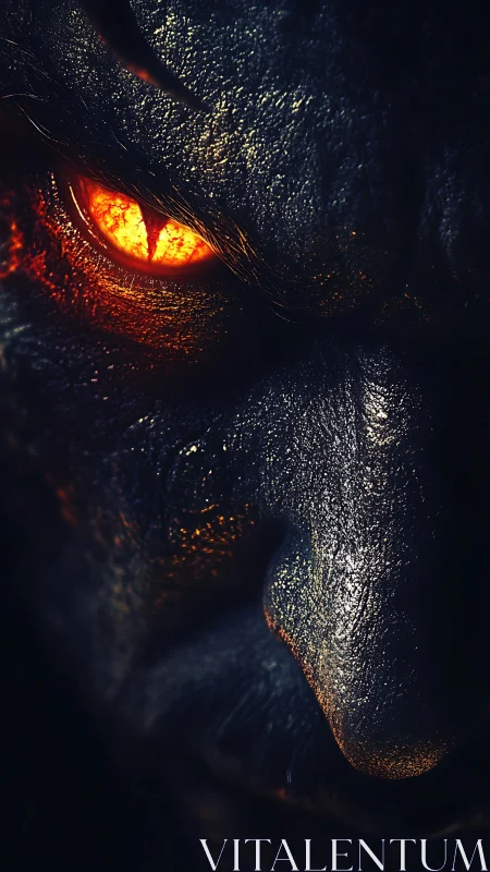 Demonic close-up burns with molten amber reptile eye.
