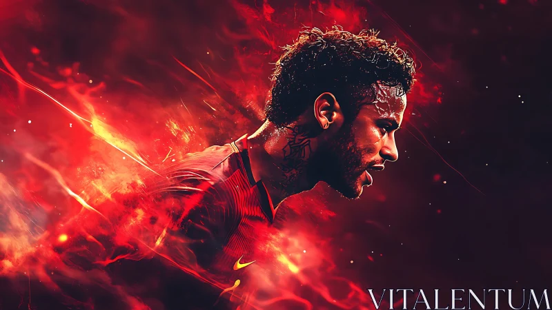 Dynamic footballer portrait in blazing red energy effect.