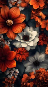 Vibrant Floral Composition with Red and White Blooms.