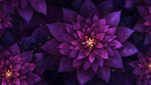 Radiant violet fractal blooms on a cosmic dark field.