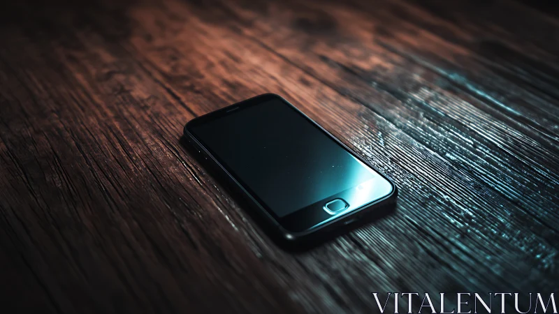 Dark Tech: Smartphone on Textured Surface with Neon Glow.