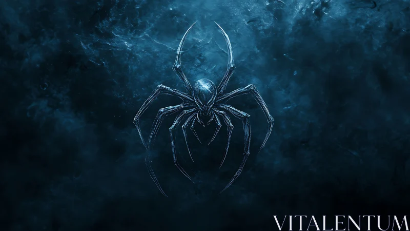 Icy arachnid emblem suspended in swirling teal void.