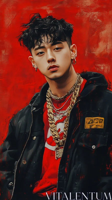 Cool streetwear portrait with bold red energy and style.