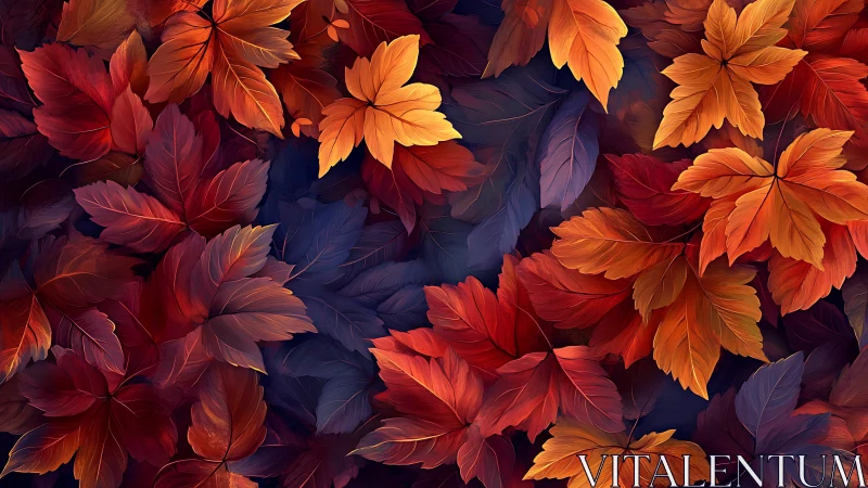 Glowing autumn leaves drifting in cozy sunset colors.