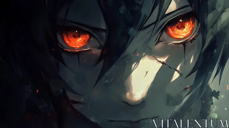 Intense anime gaze glowing with fiery determination.