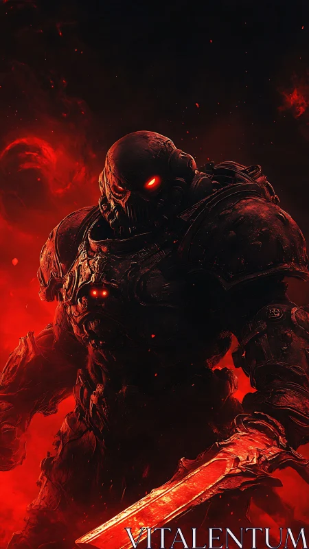 Infernal armored warrior strides through molten bloodlight.