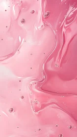 Pink glossy liquid texture with bubbles in closeup view.