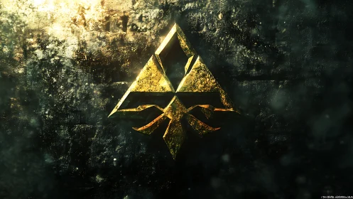 Golden triangular crest over dark textured stone wall.