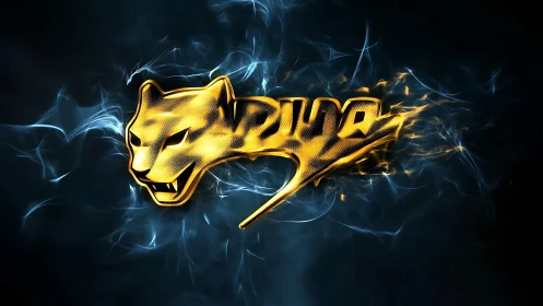 Luminescent panther emblem with electrified script typography.