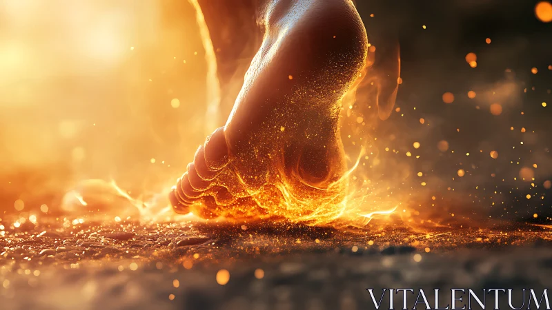 Fist engulfed in radiant golden fire and luminous particles