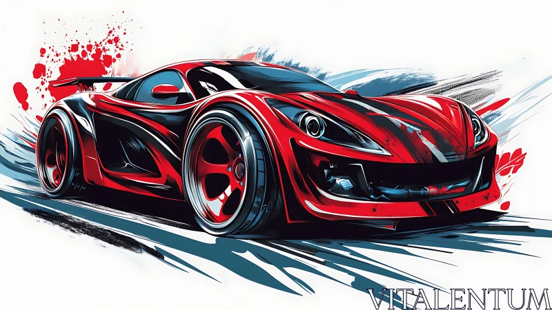 Red racing supercar illustration with dynamic paint streaks.