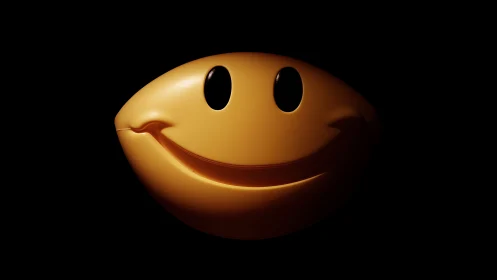 Smiling yellow face glows against deep black background