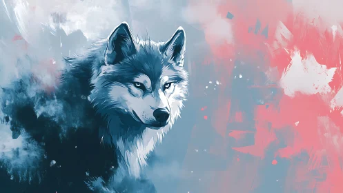 Moonlit wolf drifts between frosted blue and blushing dusk