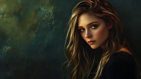 Cinematic digital portrait of pensive woman in moody chiaroscuro.