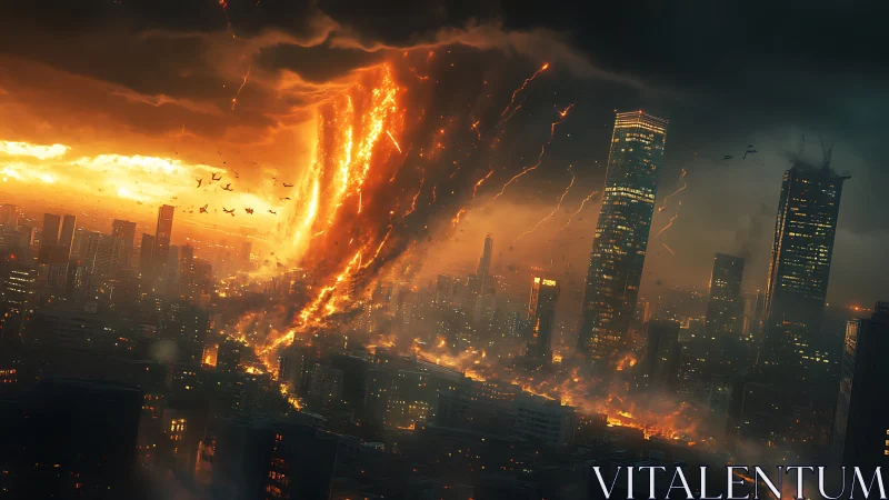 Blazing storm of fire tears through a towering modern city