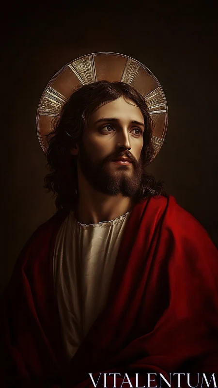Sacred portrait of haloed figure rendered in photoreal chiaroscuro