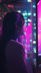 Neon-lit profile portrait isolates a gamer in cyber ambience