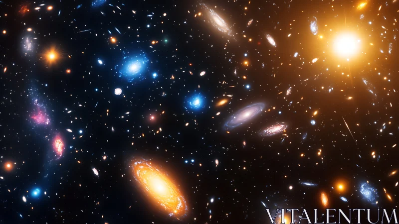 Densely populated deep space field with mixed galaxies.