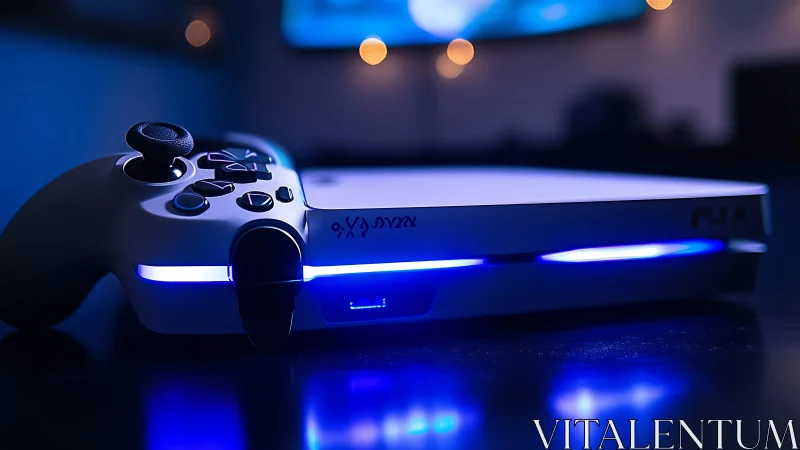 Xbox One S Gaming Console with Controller in Blue LED Ambient Lighting Environment