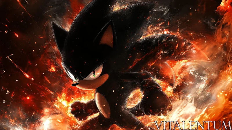 Dark hedgehog surges through molten firestorm in motion