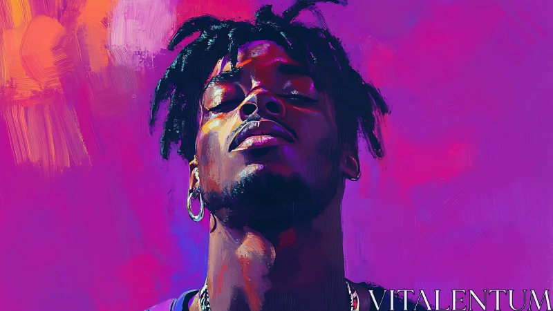 Vibrant digital portrait under neon magenta light glow.