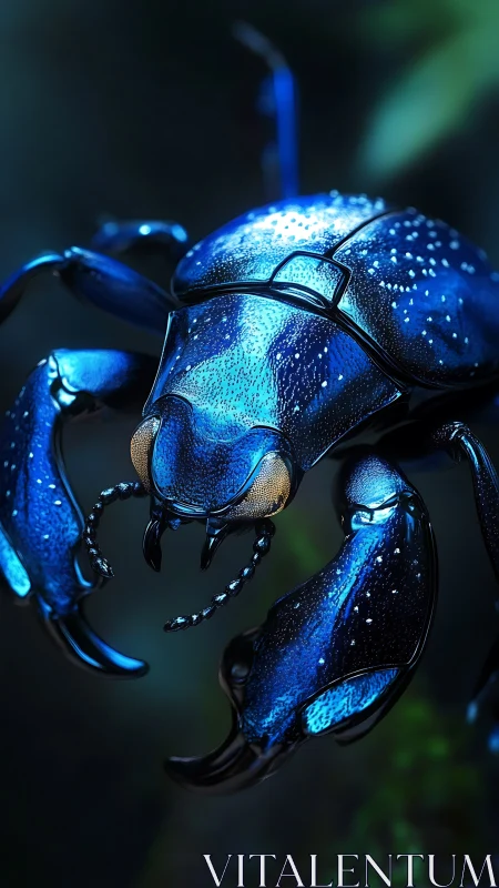 Iridescent blue beetle macro with reflective armor
