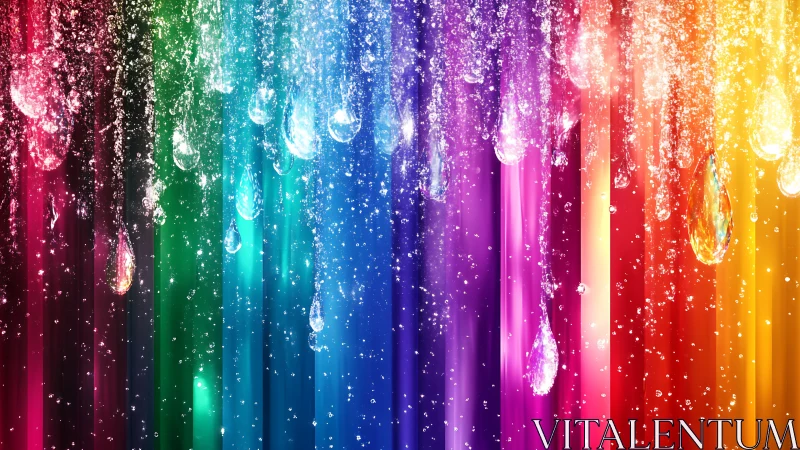 Prismatic water droplets over vertical multicolor light streaks