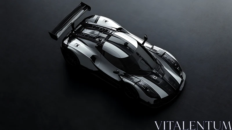 Top view of black and white carbon fiber race car render.