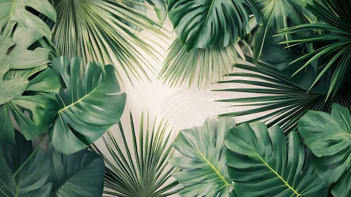 Lush jungle leaves frame a sunlit tropical breathing space.