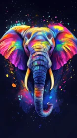 Chromatic frontal elephant portrait on dark negative space