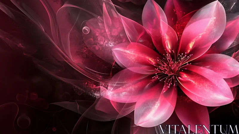 Radiant digital flower blooms with translucent crimson petals