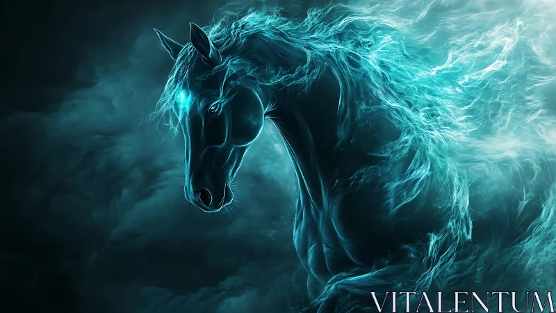 Ghostly turquoise horse head forms from glowing energy