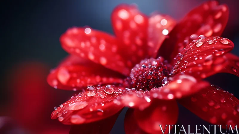 Red Flower Petals with Water Droplets in Macro Detail.