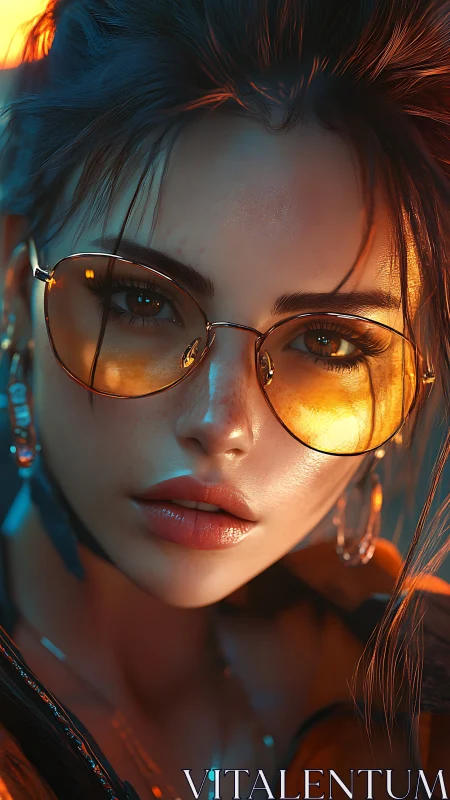Neon-lit female portrait in hyperreal digital painting style.